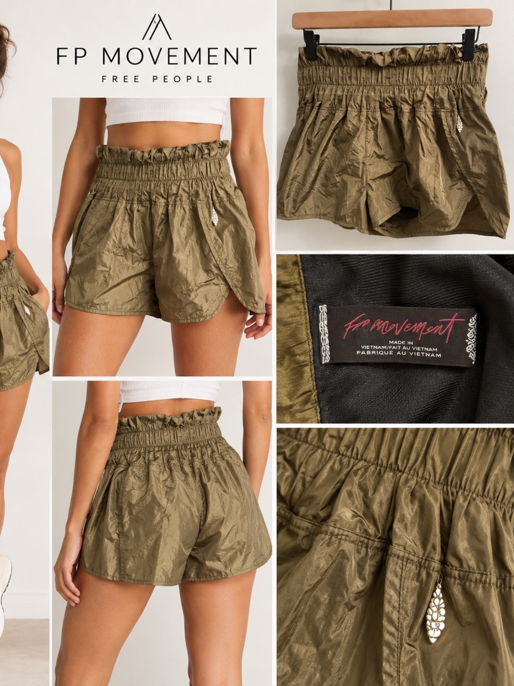 Free People FP Movement Metallic Olive Green Running Shorts M